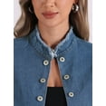 thumbnail image 5 of DARING DIVA Women's Denim Blazer Open Front Casual Stand Collar Jeans Jacket S Blue, 5 of 6