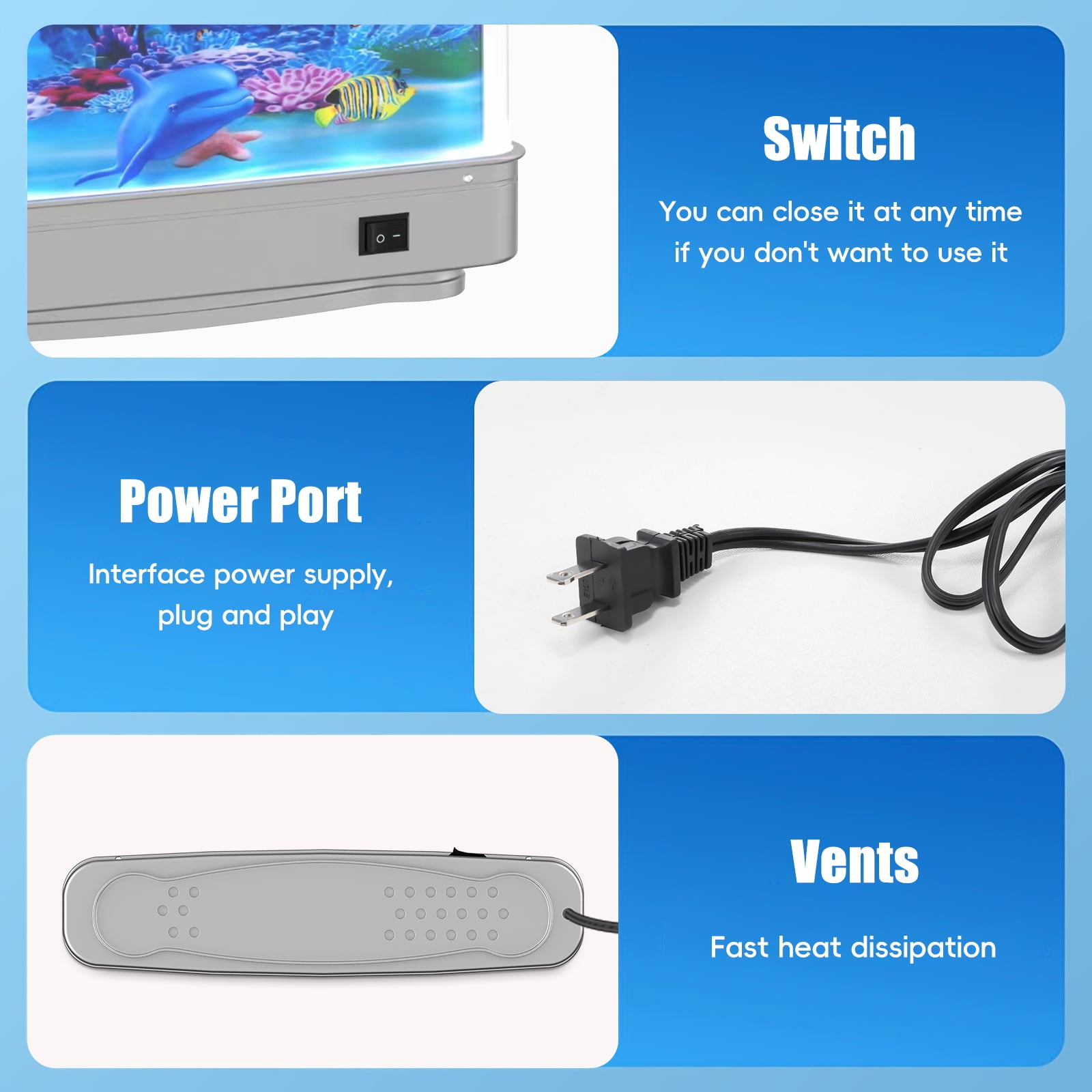Artificial Fish Tank Virtual Ocean Toy - Mini Office Desk Aquarium, Colorful Aquarium, Motion Lamp Night Light with Moving Fish, Fun Gift for Kids and Adults