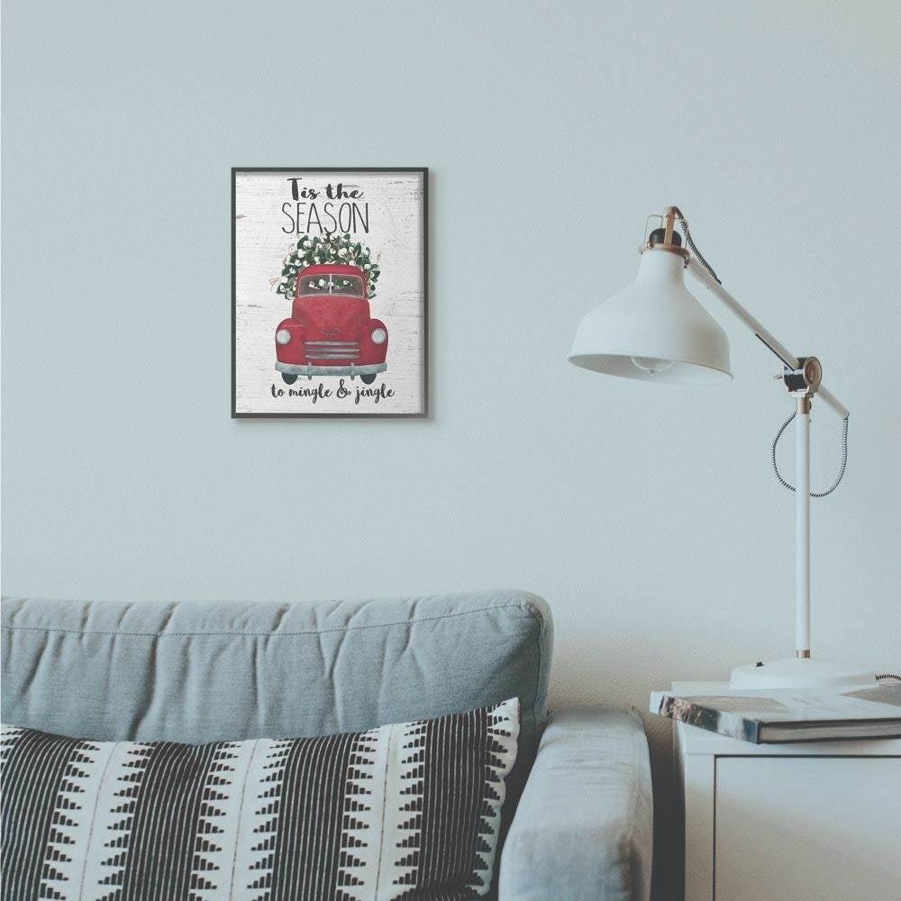 Stupell Industries Mingle And Jingle Red Truck Christmas Holiday Word DesignFramed Wall Art By Artist Jo Moulton