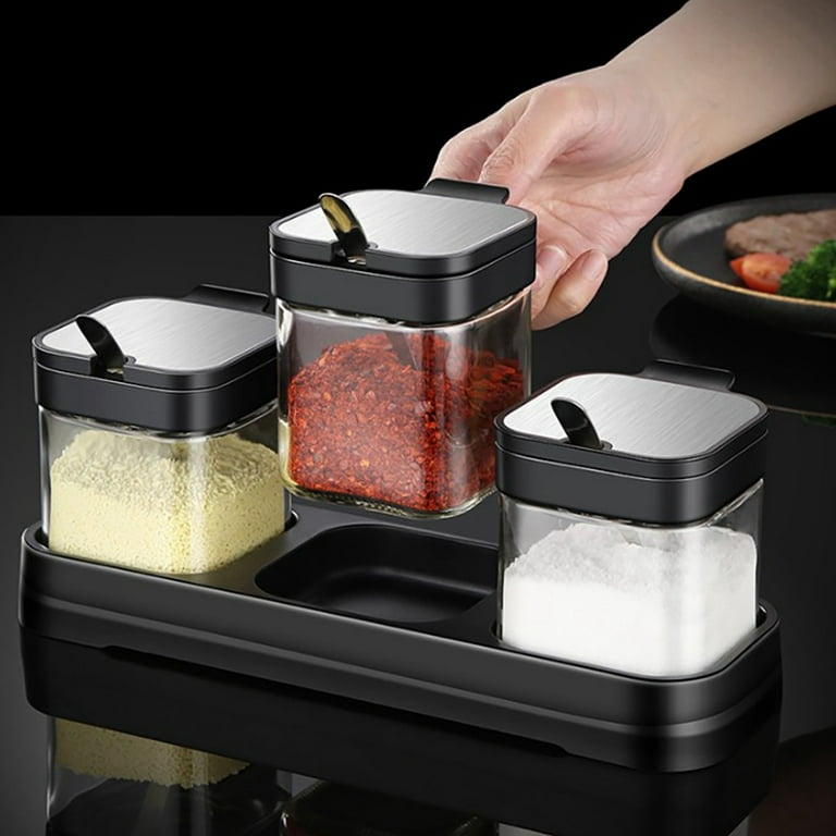 Glass Storage Jars Spice Containers Set with Stainless Steel Lids and  Spoons for Sugar Serving Salt Coffee Tea