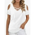thumbnail image 5 of V Neck Criss Cross Cold Shoulder Tops Blouse for Womens, 5 of 5