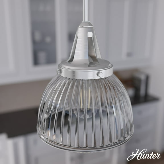 Hunter - Cypress Grove 1-light Brushed Nickel, Small Pendant Light, Dimmable, Transitional Style, Dome Shaped, for Bedrooms, Dining, Living Rooms - 19328