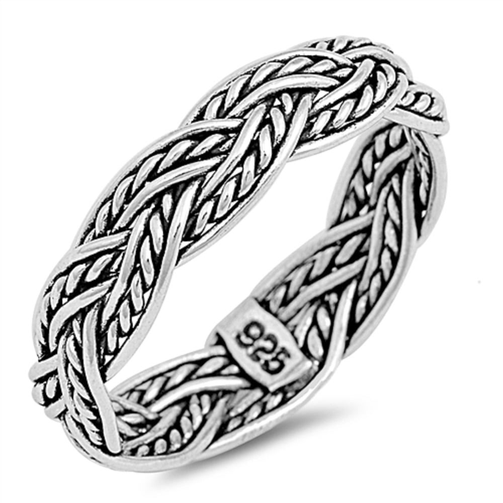 Braided Rope Eternity Treny .925 Sterling Silver Ring Sizes 2-12