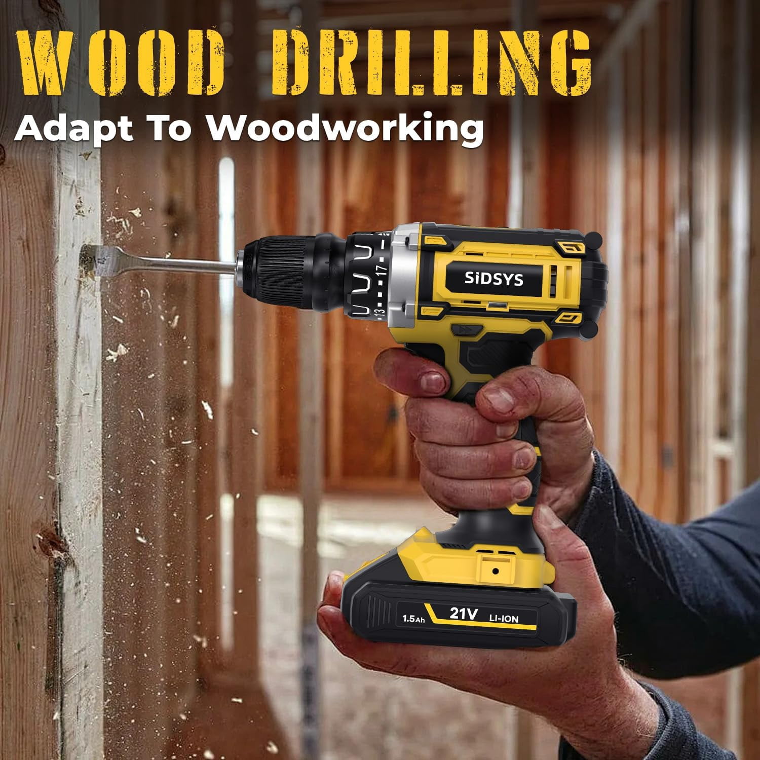 21V  Cordless Electric Drill Set, 3/8 Keyless Chuck Power Drill 17+1 Torque, 2 Variable Speed, Built-In LED, Versatile Hand Drills for Wood Drilling/Screw Removal