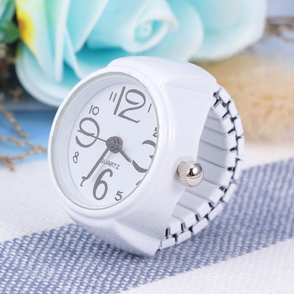 LEORX 1Pc White Watch Shaped Ring Unisex Fashion Finger Ring with Stretch Elastic Band Stylish Decoration