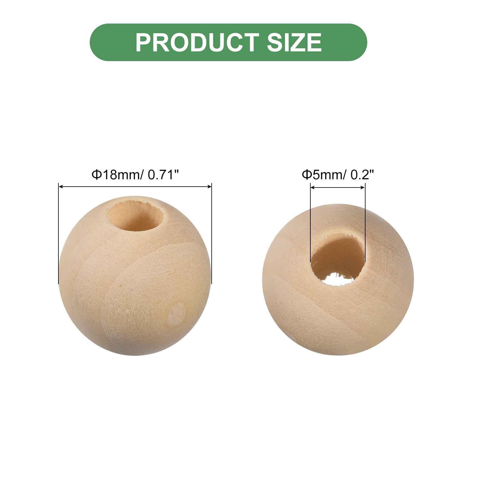 200Pack 18mm Natural Wood Spacer Beads, 5mm Large Hole Unfinished Round Wooden Beads