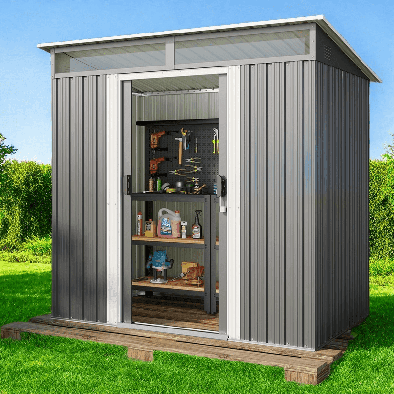 Walsunny 5X3 ft Waterproof Storage Shed, Metal Garden House with
