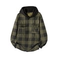 thumbnail image 5 of LYSMORA Mens Drawstring Hooded Long Sleeve Plaid Flannel Shacket Dual Chest Patch Pockets Ribbed Cuffs Button Front Casual Street Outer Jacket Top, 5 of 8