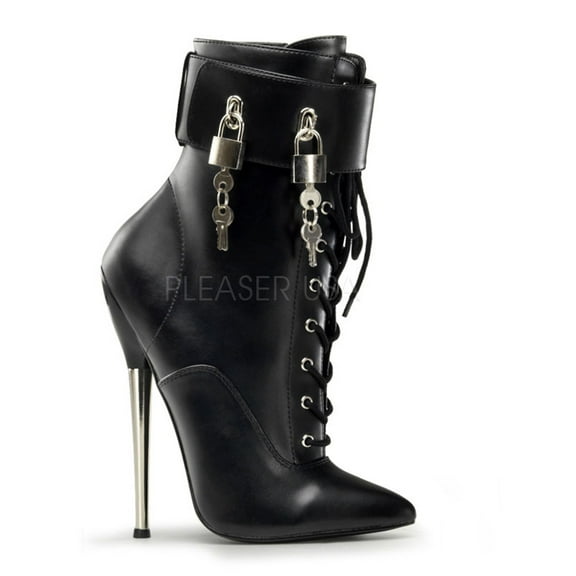 Devious Dagger-1023 Women's 6 1/4" Solid Brass Heel Ankle Boot W/ Padocks