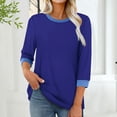 thumbnail image 2 of Women's Short Sleeve Round Neck T-Shirt Tops Blouses Tees Solid Color Casual Daily Wear Work Office Vacation Fashion Essential Gift for Women | CSEONE,Blue XL, 2 of 9