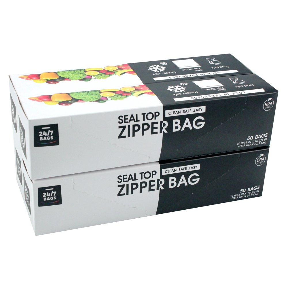 24/7 Bags Double Zipper Storage Bags, Gallon Size, 200 Count (4 Packs