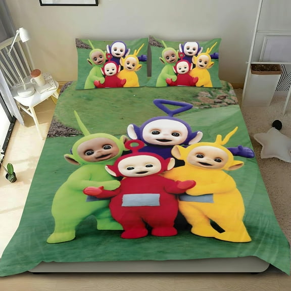 Teletubbies-themed Bed Sheet Set Three Piece Set Comfortable And Skin Friendly Unique Design Home Decor Gifts For Family Friends fans54''x79''（135cm*200cm）