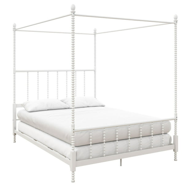 Dhp Anika Metal Canopy Bed Queen Size, King Size Four Poster Iron Canopy Bed In Black And White