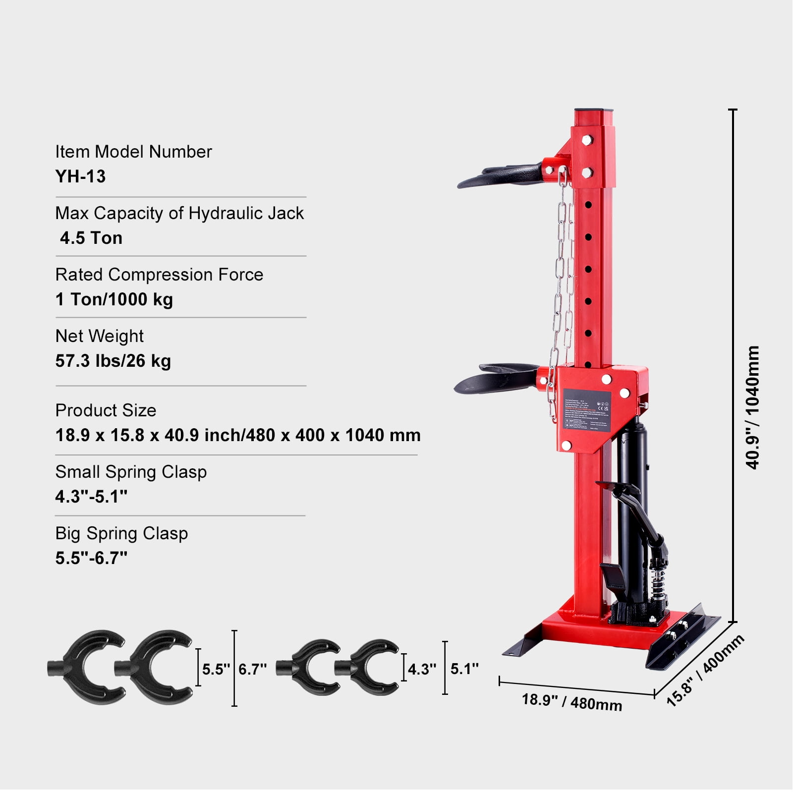 KFFKFF Strut Spring Compressor, rated with a compression force of 1 Ton and a hydraulic jack capacity of 4.5 Ton/9920 LBS, is an automatic tool designed for compressing strut coil springs.