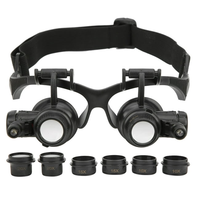 Loupe de Casque, Loupe de Réparation de Montre, 8 Lentilles Interchangeables 10X 15X 20X 25X, 2 Lumières LED, Lunettes de Lecture Mains Libres pour Lecture, Persiennes pour Bijoux