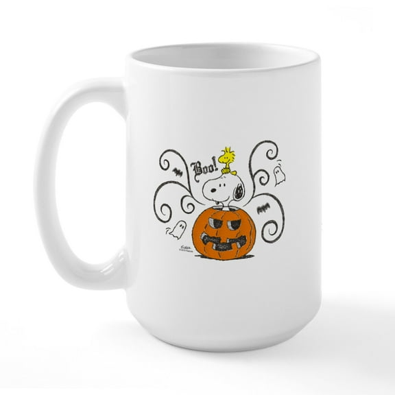 CafePress - Peanuts Snoopy Sketch Pumpkin Large Mug - 15 oz Ceramic Large White Novelty Mug