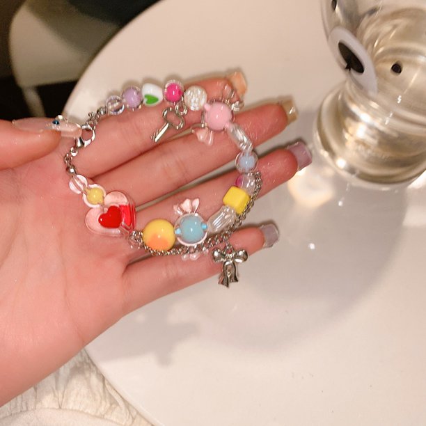 Dulce Fresco Rosa Azul Estrella Colgante Cuentas Collar Clavícula Cadena Gargantilla Joyas