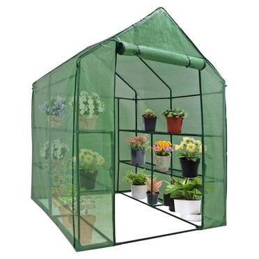 2-Tier 8-Shelf Mini Walk-in Greenhouse Portable Plant Flower Gardening Hot House with PE Cover for Backyard Indoor Outdoor