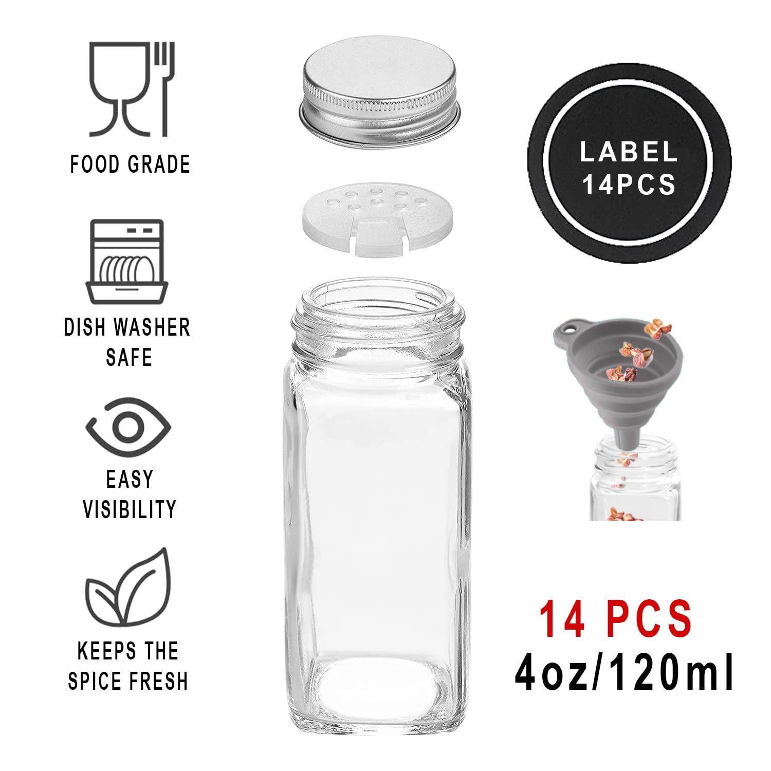 HOLDN' STORAGE Spice Bottles Empty Glass with Labels 4 oz - 36