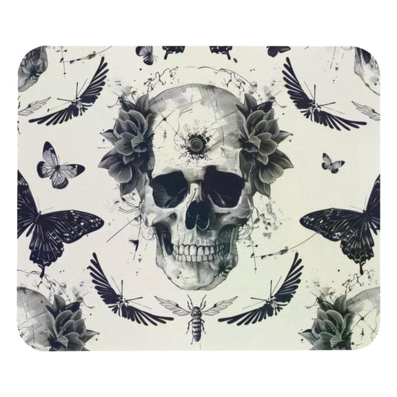 PhooArto Comfortable Mouse Pad Skull Flowers Butterfly Pattern Desktop Mousepad , 21 x 25 cm Mouse Mat, Non-Slip Rubber Base, Improves Speed and Precision