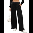 thumbnail image 3 of Pantalones Deportivos de Pierna para Mujer, Cintura Alta, Holgados y con Cordón Ajustable Negro L, 3 of 9