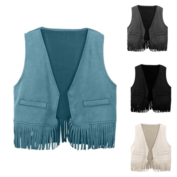 RTKFRFLM Kids Western Cowboy Fringe Vest Boys Girls Suede Tassel Waistcoat Top Western Theme Party Rodeo Performance Dress Up Outfit Toddler Festive Carnival Wear