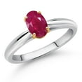 thumbnail image 2 of Gem Stone King 925 Sterling Silver and 10K Yellow Gold Red Ruby Solitaire Engagement Ring for Women (1.00 Cttw, Oval 7X5MM, Gemstone July Birthstone, Available in Size 5, 6, 7, 8, 9), 2 of 4