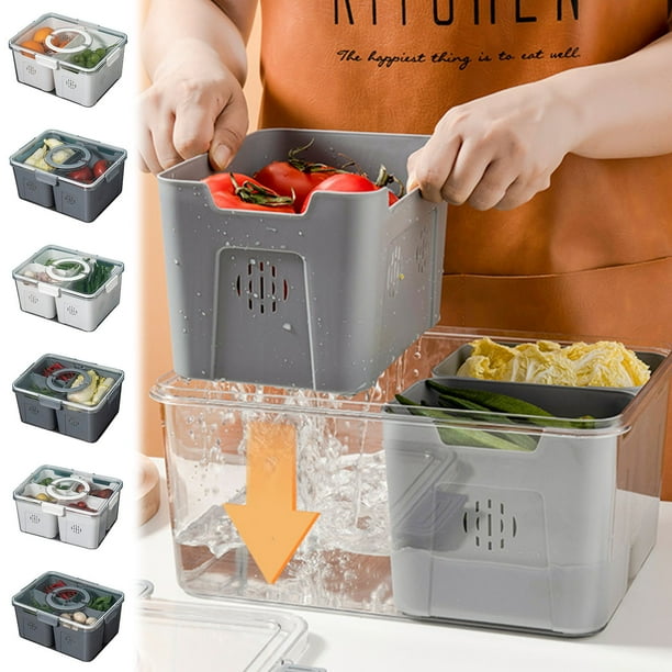 Contenedor Organizador para Refrigerador con Tapa | Contenedor Apilable y Removible para Almacenamiento de Frutas y Verduras en Cocina y Refrigerador | Plástico PET de Calidad Alimentaria