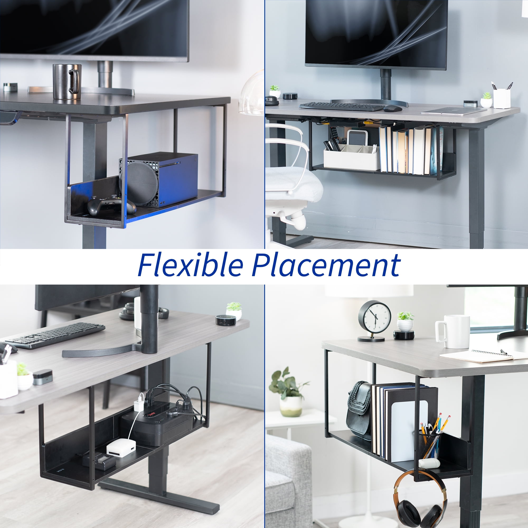 VIVO Black 30" Under Desk Shelf Storage Organizer System