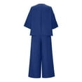 thumbnail image 5 of Casual Pant Suits for Women Trendy New Womens Spring and Summer Casual Round Neck Short Sleeved Tops Wide Leg Pants Solid Color Pocket Pants Set Blue M, 5 of 6