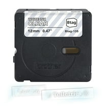 Brother Genuine P-touch BTAG135 White on Clear Label Tape, ~1/2in by 13.1ft (12mm x 4m) for Ptouch Label Makers