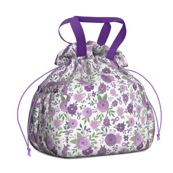 Pioneer Flower Floral Print Pattern Drawstring Lunch Bag Women - Drawstring Lunch Bag Insulated for Work Office - Stain-Resistant Large Lunchbags for Women with Multi-Pockets