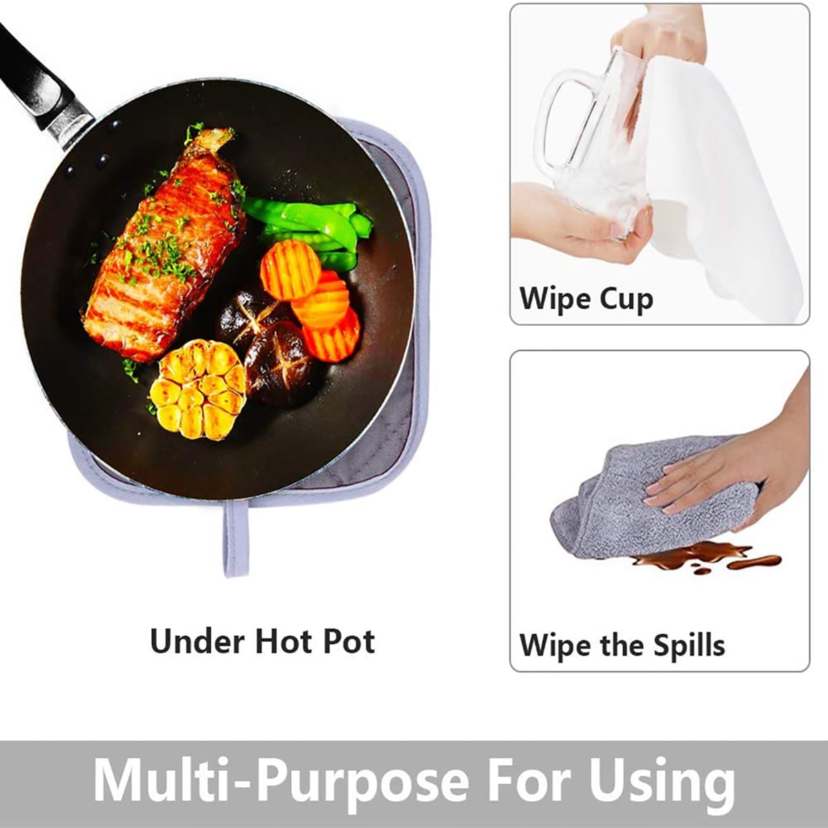 Kepooman Cotton Oven Mitts Set with Pot Holders & Kitchen Towels for Baking Cooking, Set of 6, Gray Kepooman Cotton Oven Mitts Set with Pot Holders & Kitchen Towels for Baking Cooking, Set of 6, Gray