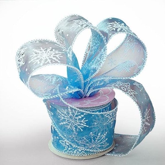 2.5" Wide Light Blue Frozen Snowflake Sheer Wired Christmas Ribbon - 10 Yards (56176802)