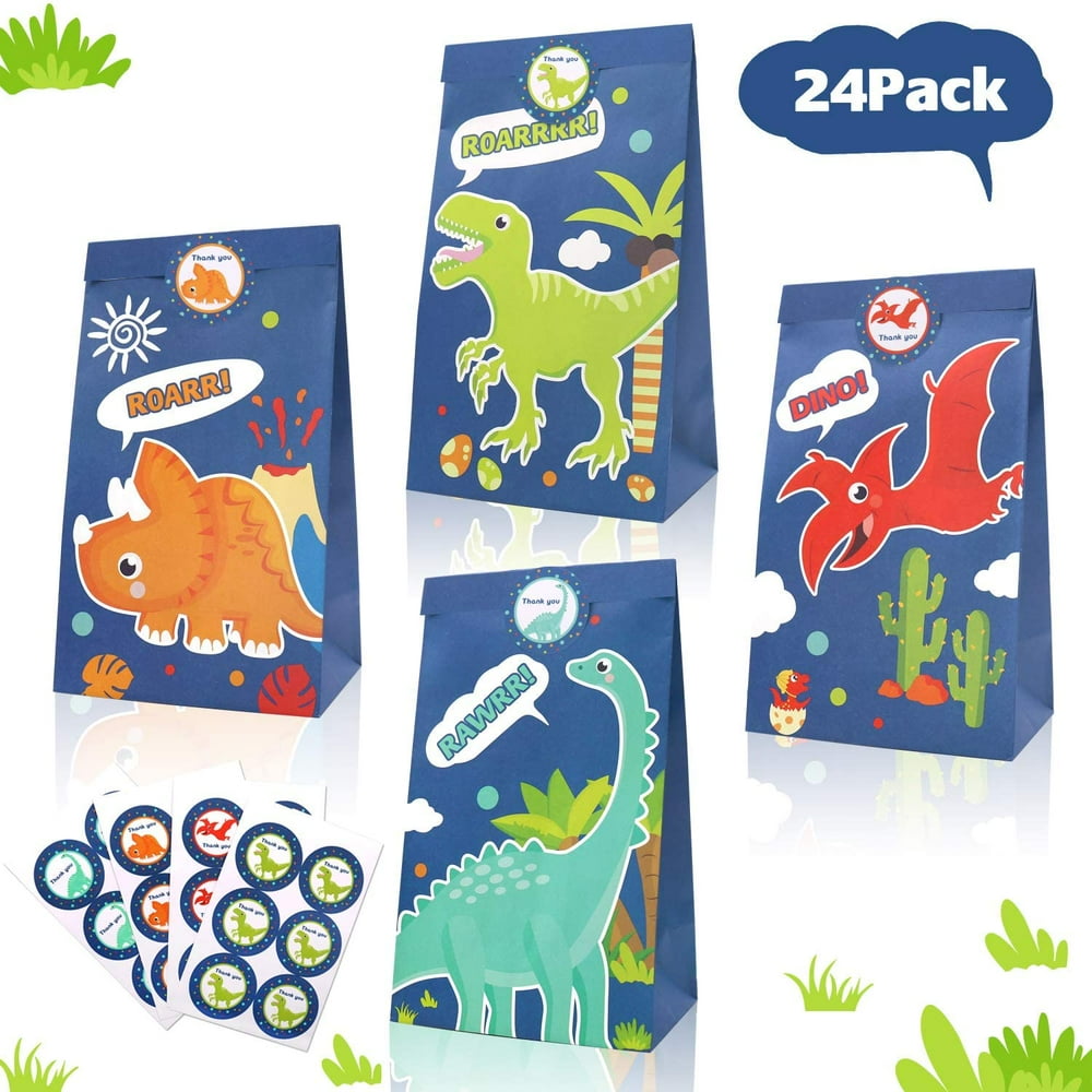 24 Pack Dinosaur Goodie Candy Treat Bags Dino Kids Birthday TRex Roar