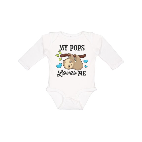 Inktastic My Pops Loves Me with Sloth and Hearts Boys or Girls Long Sleeve Baby Bodysuit