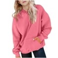 thumbnail image 3 of dazeni Drop Shoulder Hoodie for Teen Girls 5-15 Years Casual Long Sleeve Sweatshirts Pullover with Pockets Spring Fall Preppy School Clothes Hot Pink 9 Years, 3 of 6