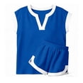 thumbnail image 5 of Craaazy Women Casual Two Piece Outfit, Solid Color V Neck Short Sleeve Tops and Shorts Set, Contrast Trim Loose Fit Comfy Suit for Summer Gifts, 5 of 5