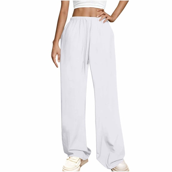 Womens Casual Cotton Linen Pants Lightweight Elastic Waist Pant Summer Fall Lounge Plain Drawstring Trousers