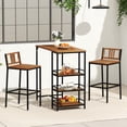 thumbnail image 1 of Gymax 3 Pieces Outdoor Wood Bar Set w/ 3-Tier Storage Shelf & Metal Frame for Backyard, 1 of 10