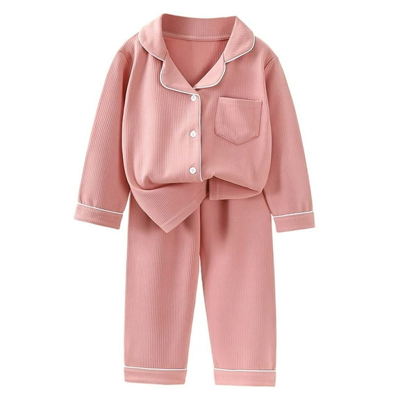 CAIVO Child Girls Thermal Outfit Sets Soft Double Velvet Long Sleeve Two Piece Outfit Sets Tops Pants Cozy Winter Home Toddler Kids With Lapel Collar 15-16 Years