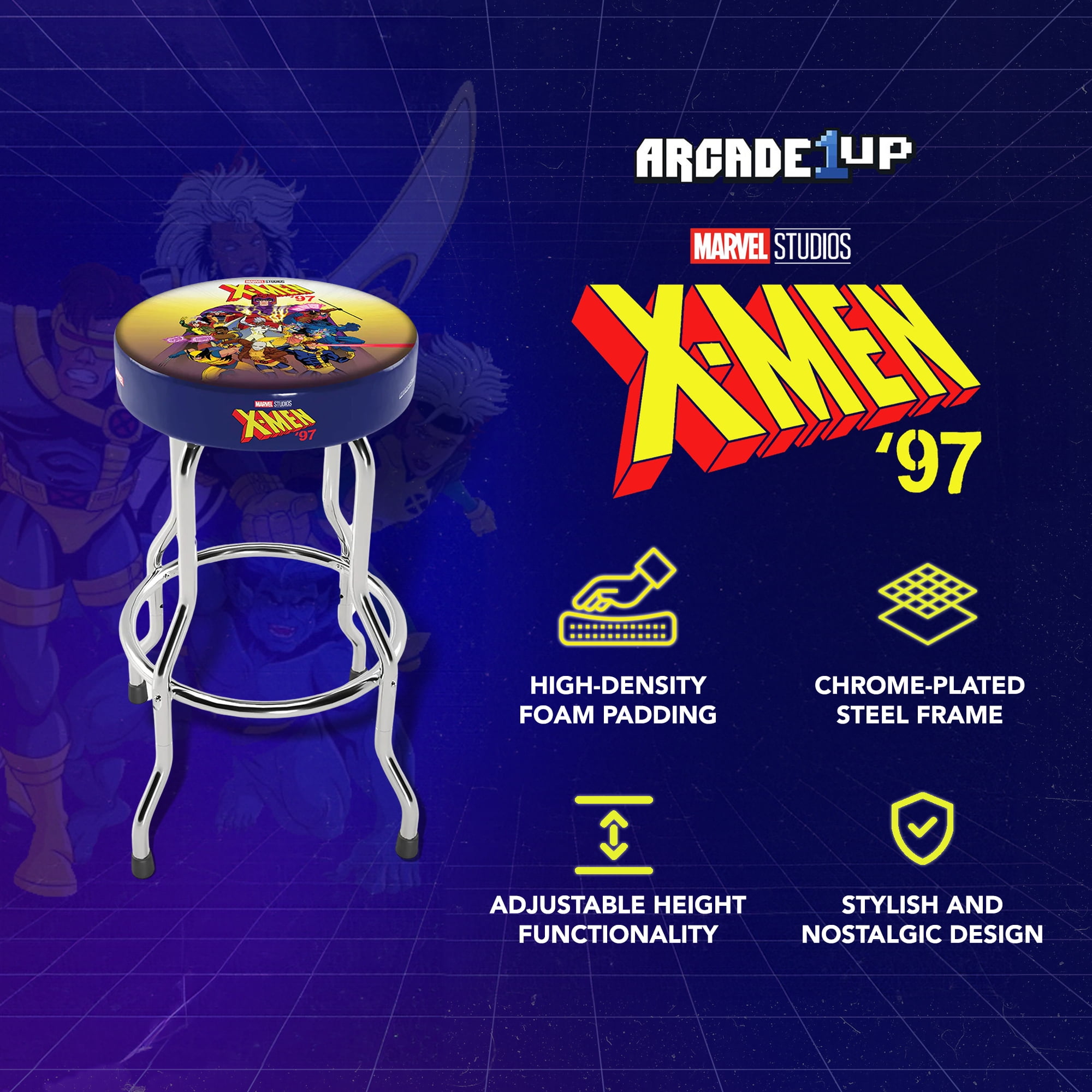 Arcade1Up Marvel X-Men Arcade Stool with Chrome Plated Steel Frame, Multi