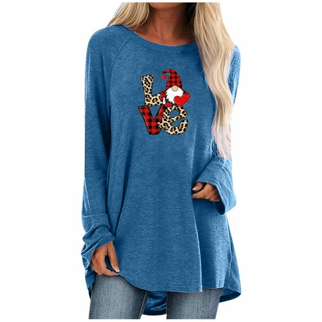 Pompotops Mode T-Shirt Décontracté à Manches Longues Col Rond Imprimé Blouse Tops Liquidation