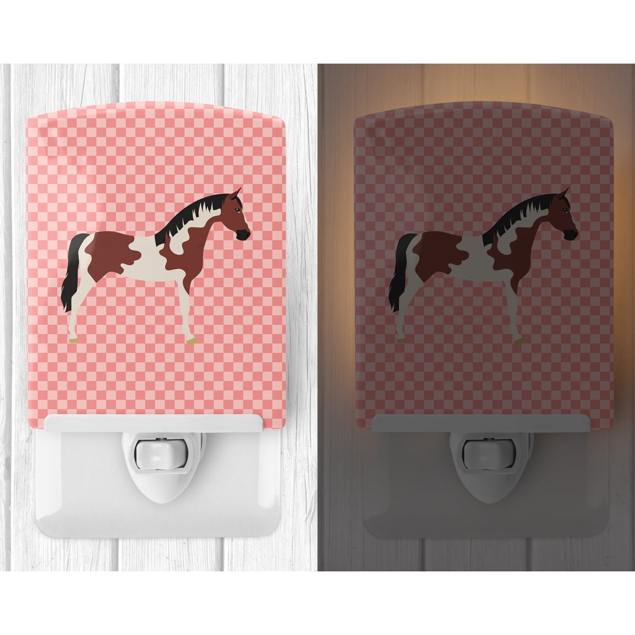 Pinto Horse Pink Check Ceramic Night Light