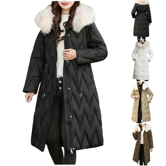 FRSASU Women Long Baggy Winter Cotton Padded Jacket Button Long Sleeve Warm Quilted Outerwear with Big Plush Hood White