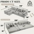 thumbnail image 3 of Oversize Cloud Couch, L-Shape Sofa, Convertible Floor Sleeper Sofa Bed, No Assembly ,Eight pillows,3-in-1,Side Pocket,(Left Facing Sofa),4 Seat,Corduroy,Light Gray, 3 of 20