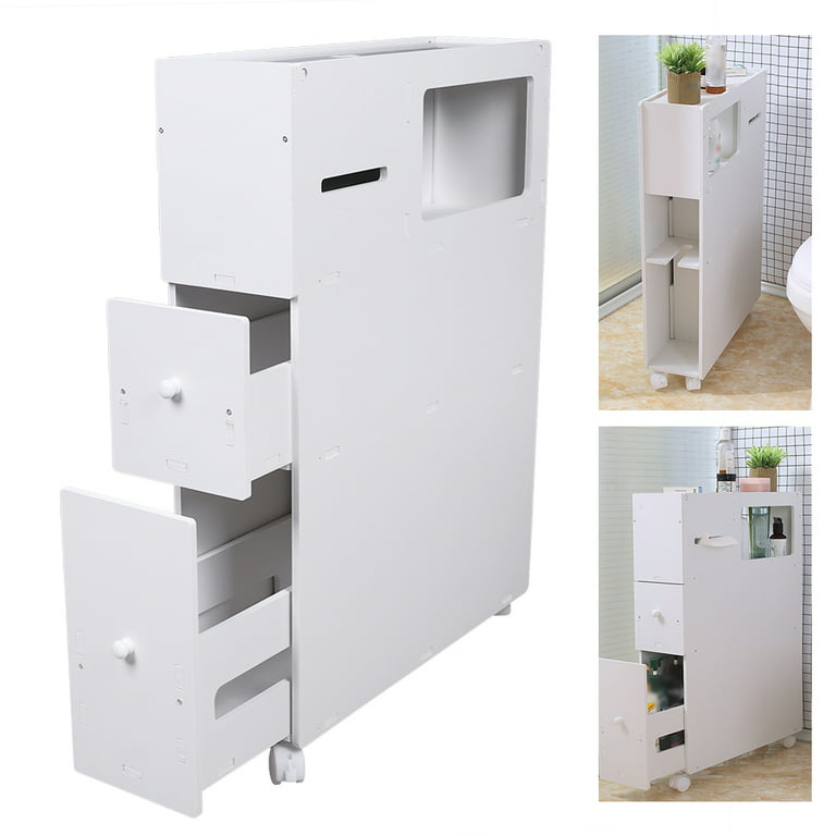 White Bathroom Cabinet 6” x 20.5” x 28” Portable Narrow Bathroom Side Storage  Cabinet