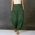 thumbnail image 6 of YOIAVIAOY Linen Pants for Women Summer Wide Leg Cotton Lounge Trousers Tapered Spring Boho Beach Vacation Pants Green S, 6 of 7