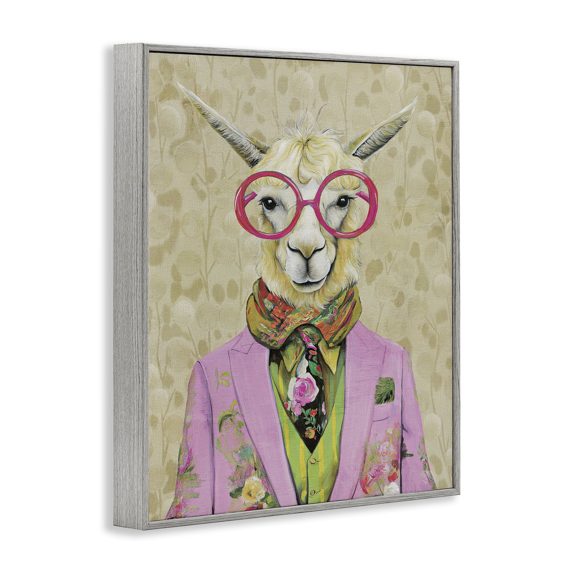 Stupell Industries Stylish Llama with Glasses Gray Framed Giclee Art, design by Svetlana Aleynikova