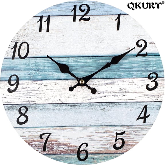 Oumers 10" Wall Clock Wooden, Round Country Retro Rustic Style Wall Clock for Home Office Bathroom Bedroom Living Room Decor, Silent Mechanism, Battery Operated